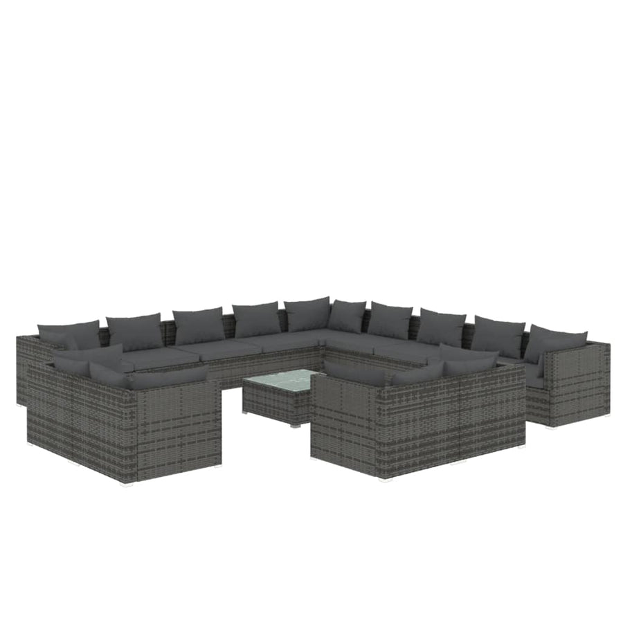 14 Piece Garden Lounge Set with Cushions Grey Poly Rattan