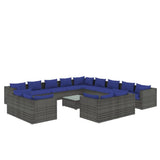 14 Piece Garden Lounge Set with Cushions Grey Poly Rattan
