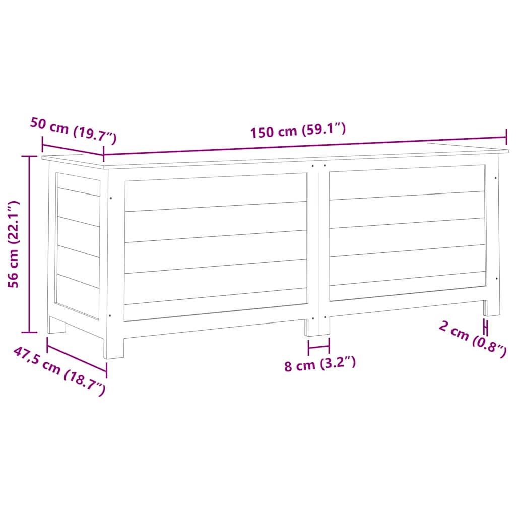 Outdoor Cushion Box Brown 150x50x56 cm Solid Wood Fir