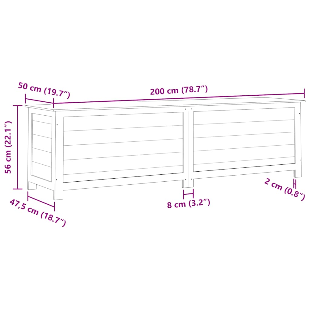 Outdoor Cushion Box White 200x50x56 cm Solid Wood Fir
