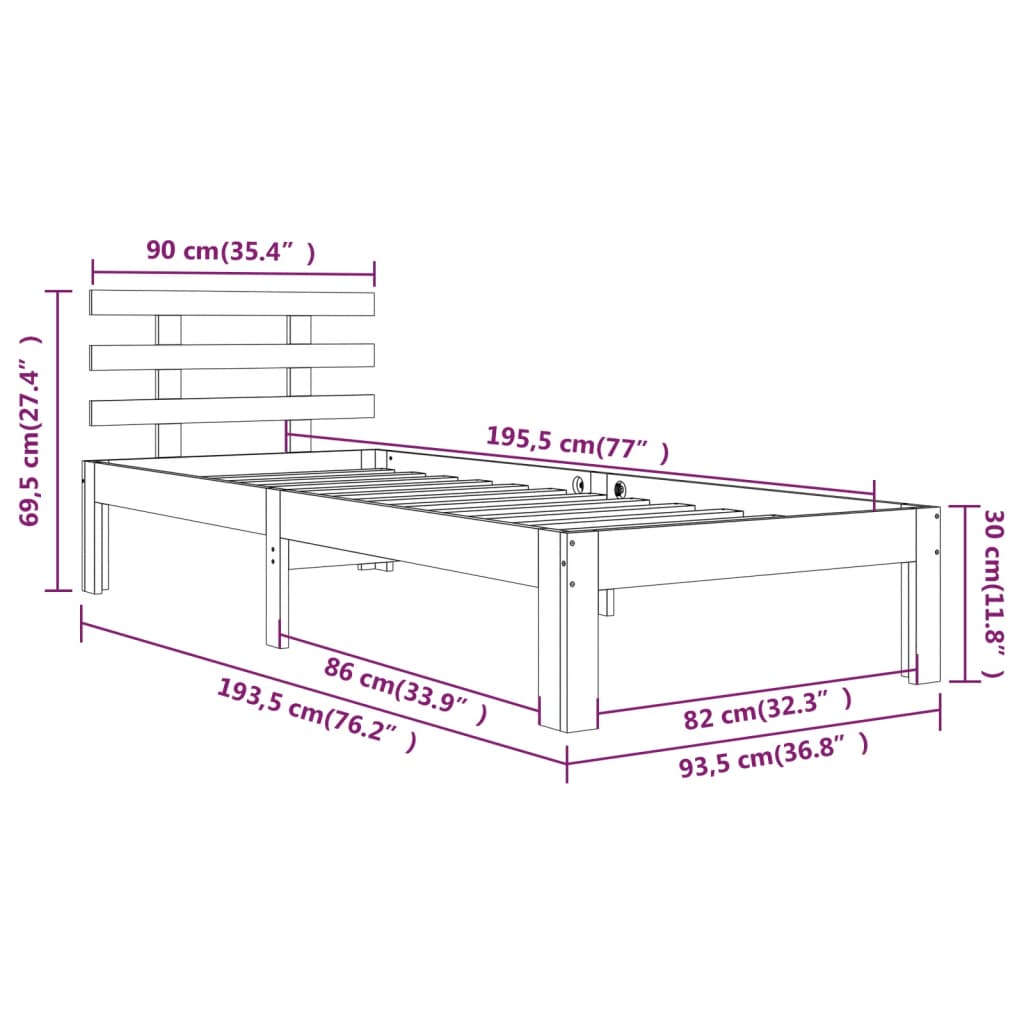 Bed Frame without Mattress 90x190 cm
