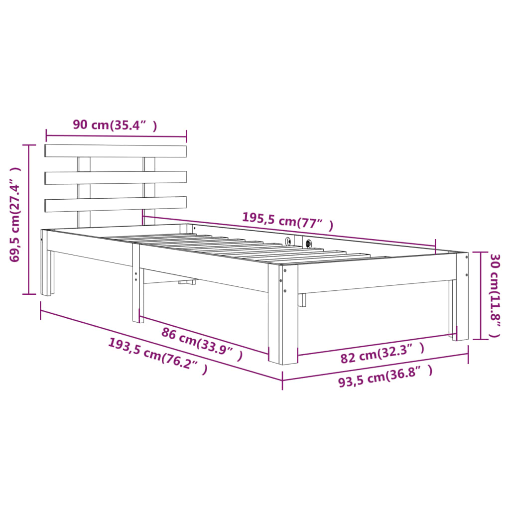 Bed Frame without Mattress Honey Brown 90x190 cm