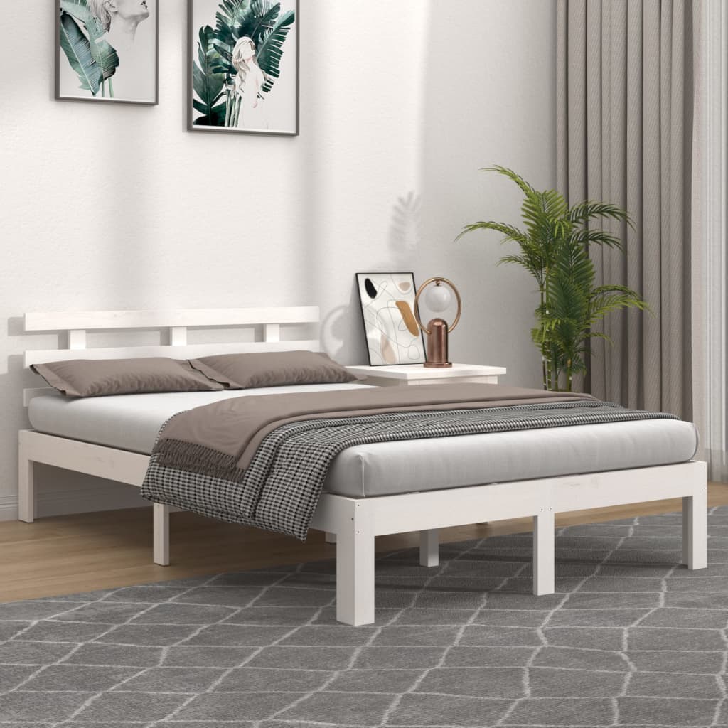 Bed Frame without Mattress White Solid Wood 150x200 cm