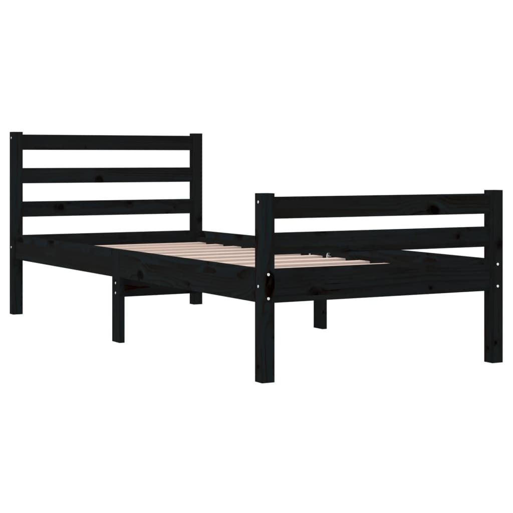 Bed Frame without Mattress Black Solid Wood 90x190 cm
