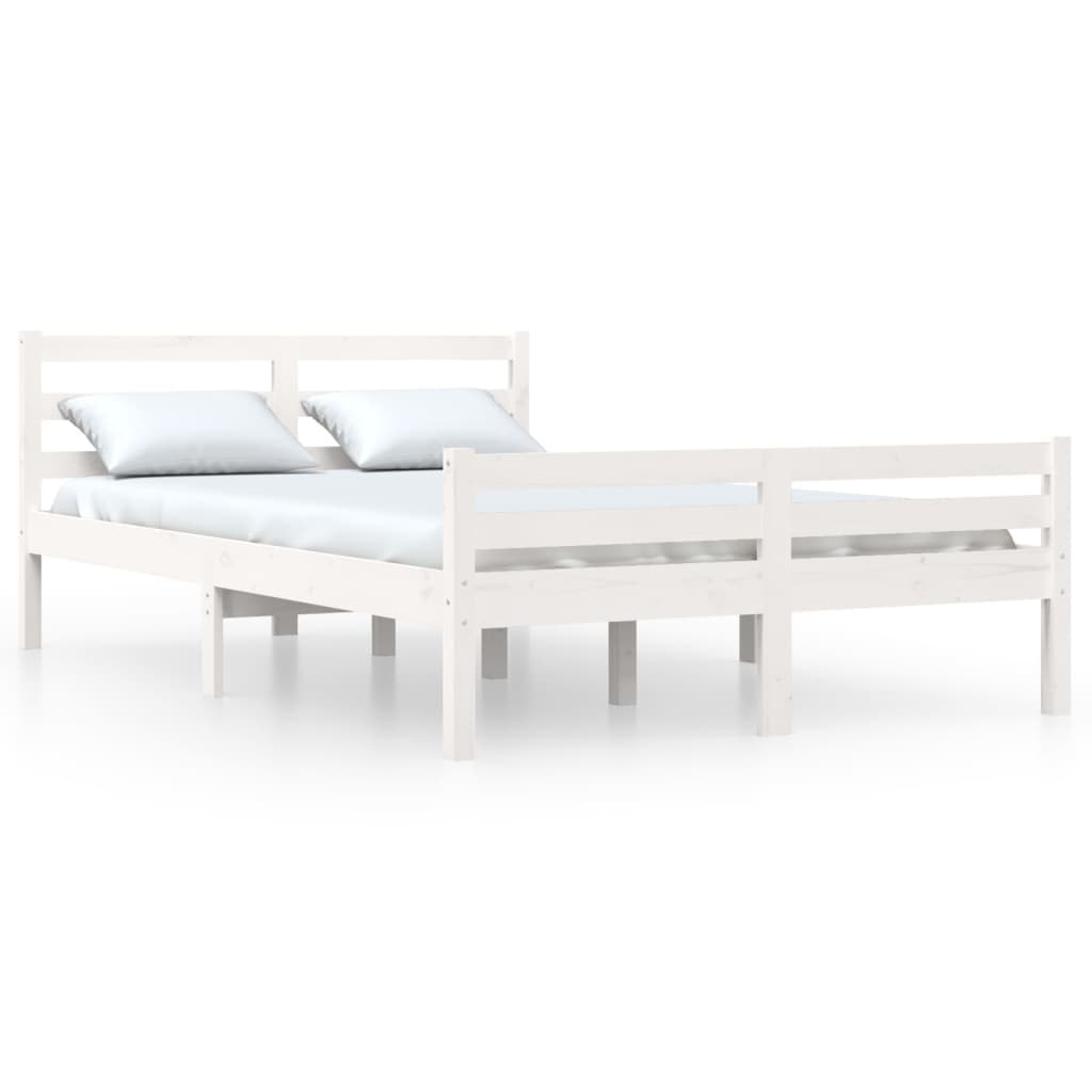 Bed Frame without Mattress White Solid Wood 135x190 cm