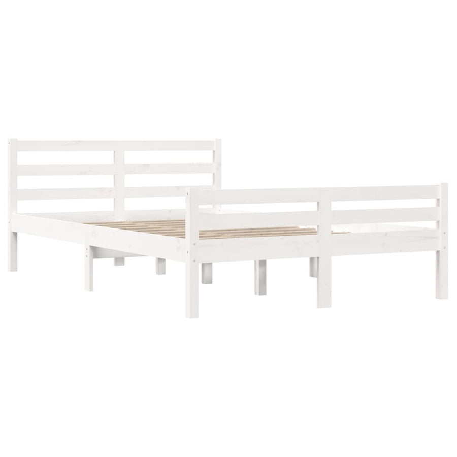 Bed Frame without Mattress White Solid Wood 135x190 cm Double