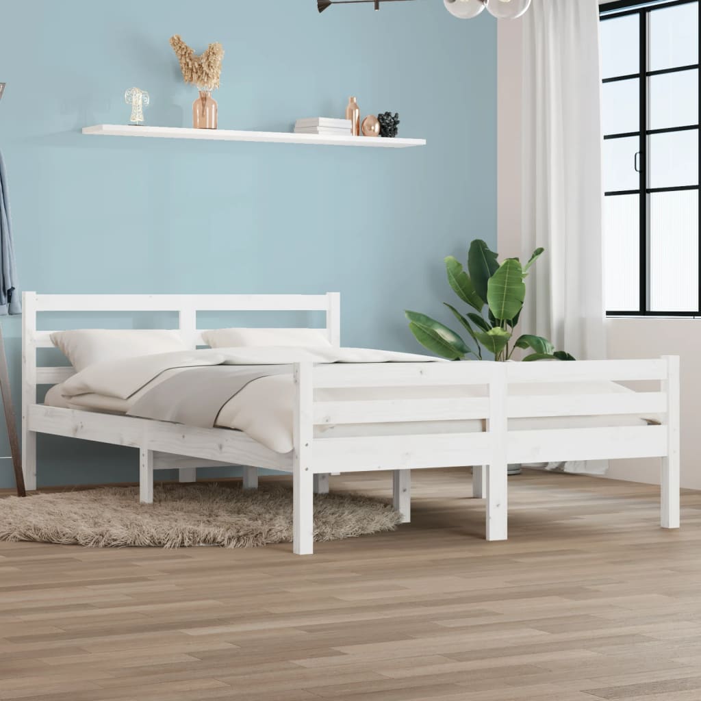 Bed Frame without Mattress White Solid Wood 135x190 cm