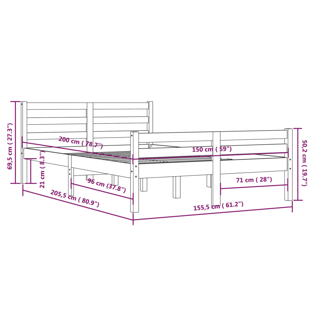 Bed Frame without Mattress White Solid Wood 150x200 cm
