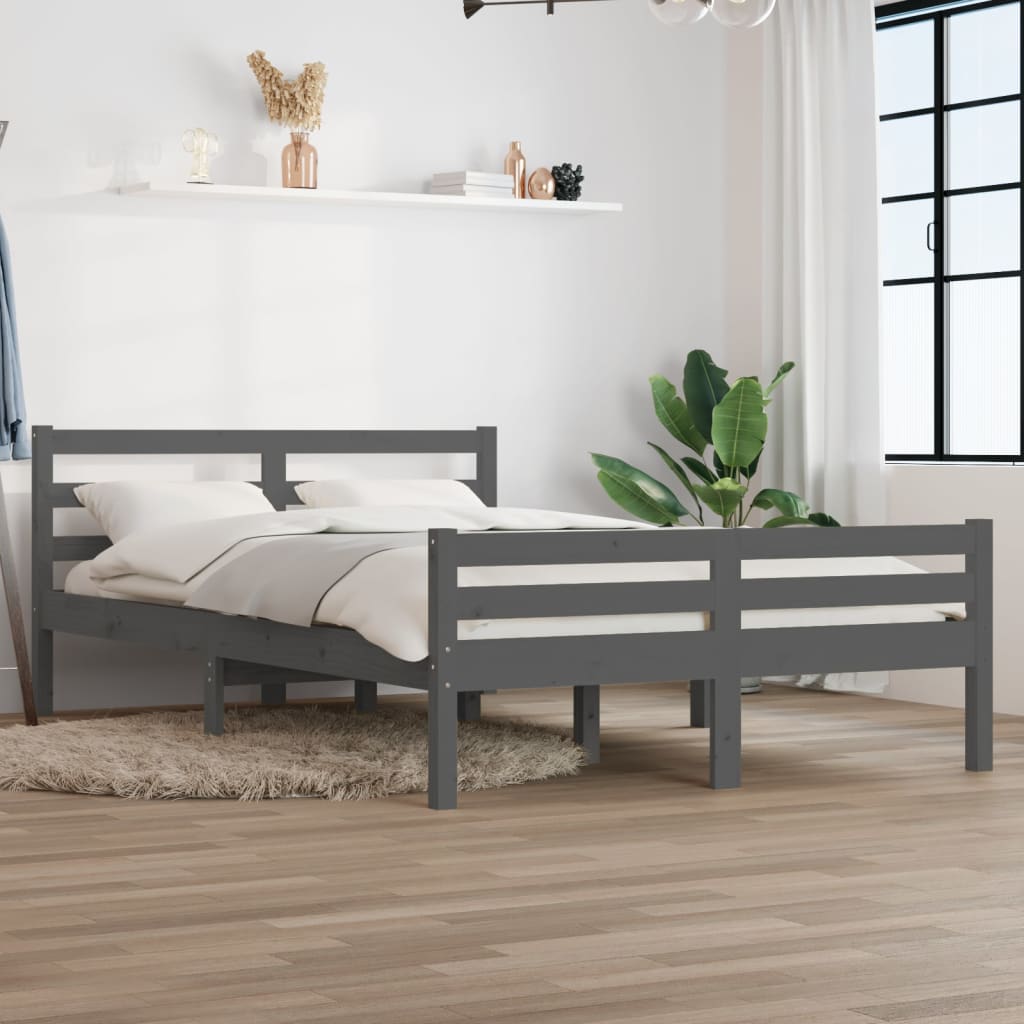 Bed Frame without Mattress Grey Solid Wood 150x200 cm