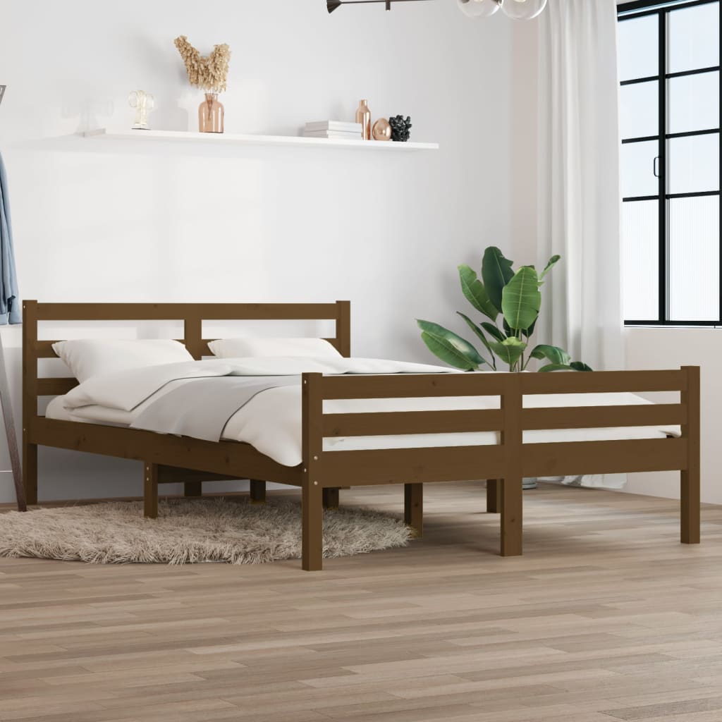 Bed Frame without Mattress Honey Brown Solid Wood 150x200 cm