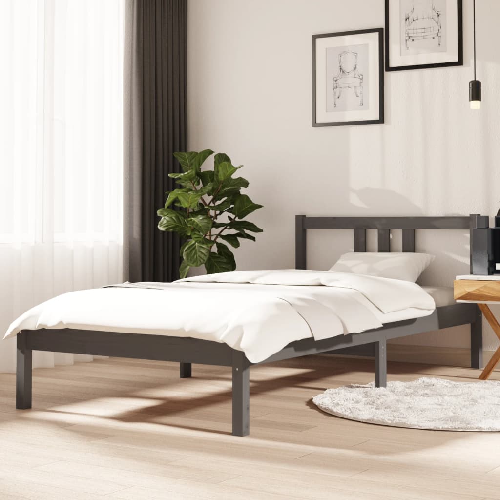Bed Frame without Mattress Grey Solid Wood 90x190 cm