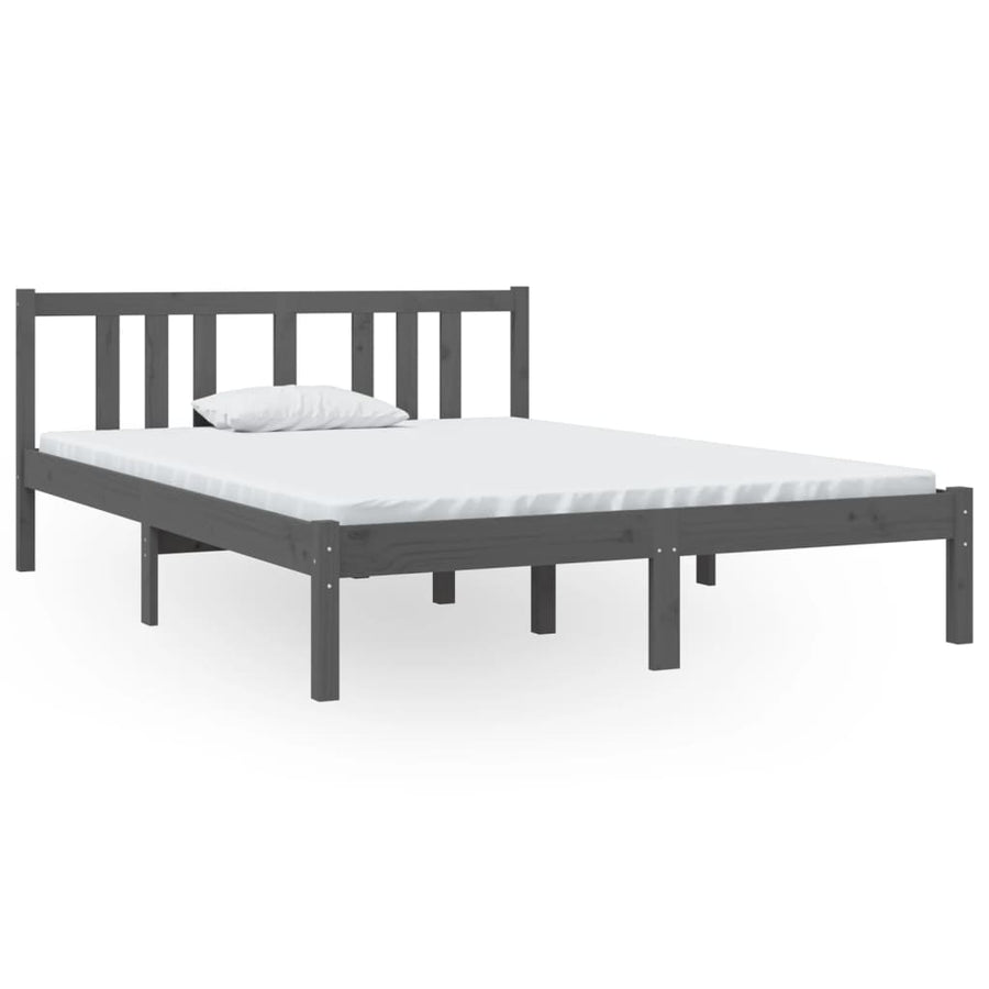 Bed Frame without Mattress Grey Solid Wood 135x190 cm Double