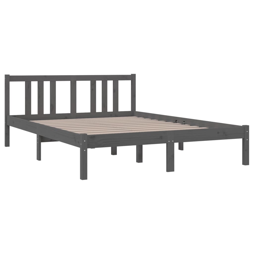 Bed Frame without Mattress Grey Solid Wood 135x190 cm