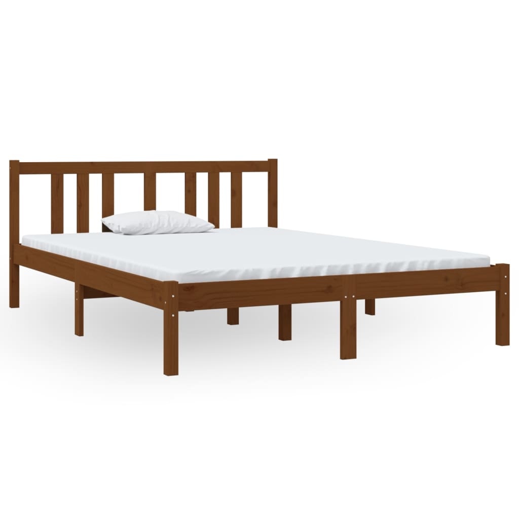 Bed Frame without Mattress Honey Brown Solid Wood 135x190 cm