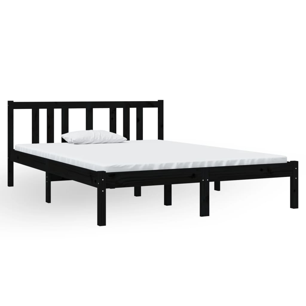 Bed Frame without Mattress Black Solid Wood 135x190 cm