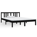 Bed Frame without Mattress Black Solid Wood 135x190 cm