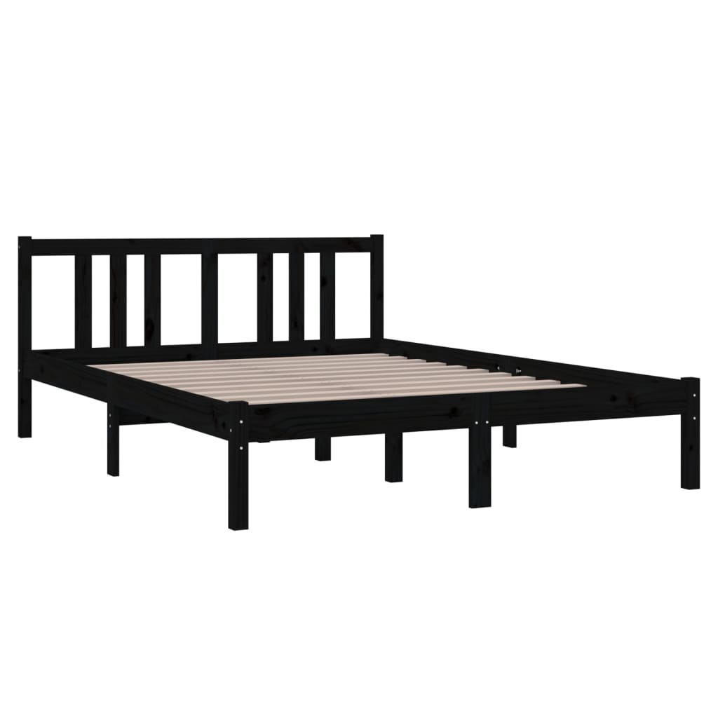 Bed Frame without Mattress Black Solid Wood 135x190 cm