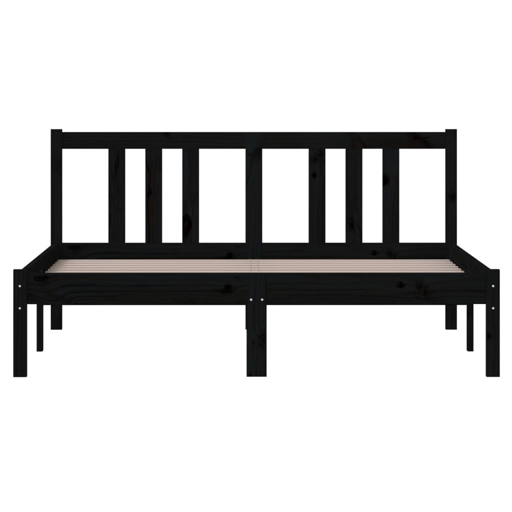 Bed Frame without Mattress Black Solid Wood 135x190 cm