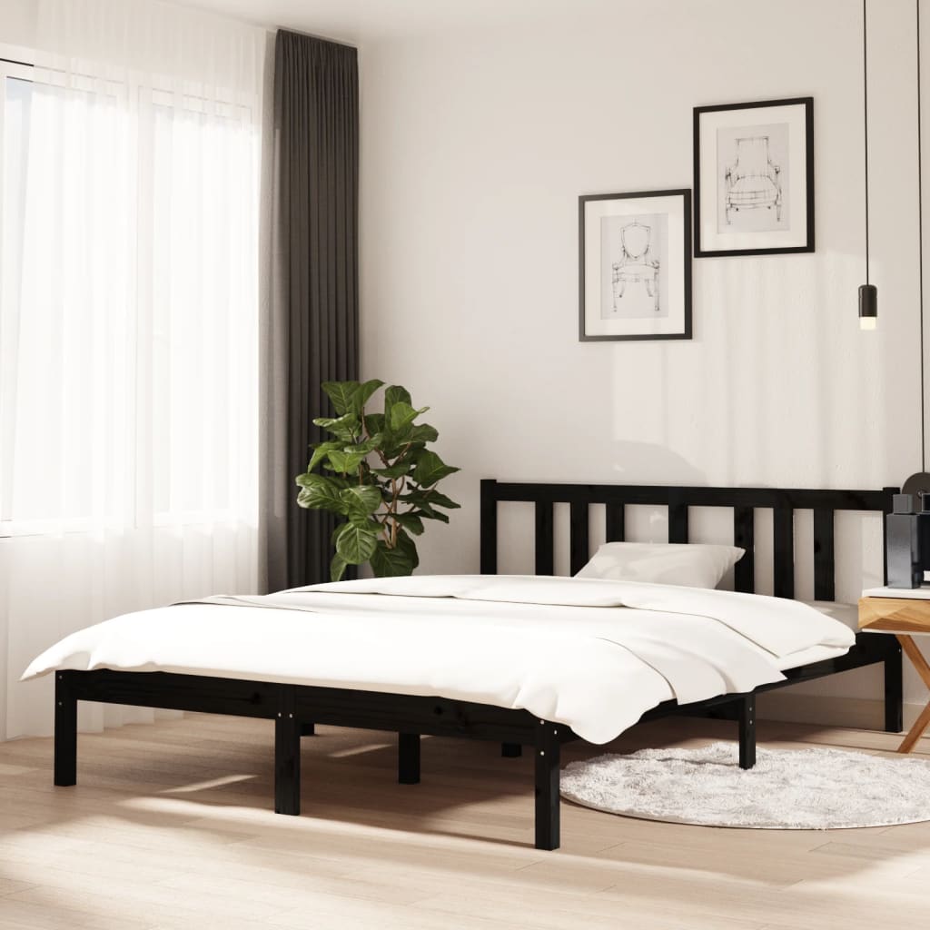 Bed Frame without Mattress Black Solid Wood 135x190 cm