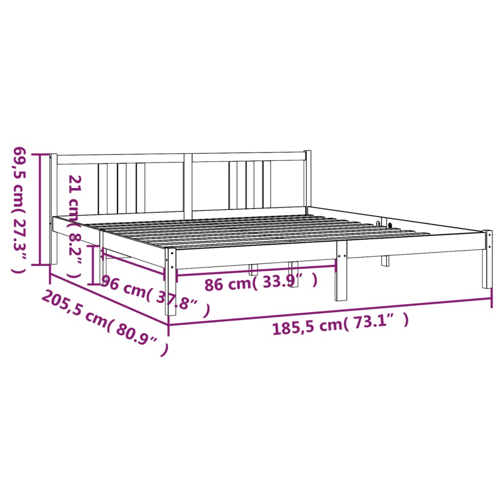 Bed Frame without Mattress Solid Wood 183x203 cm King