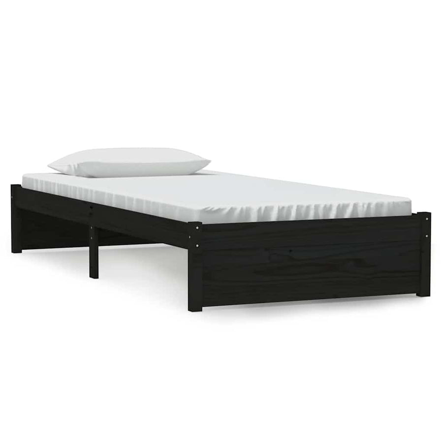 Bed Frame without Mattress Black Solid Wood 90x190 cm Single