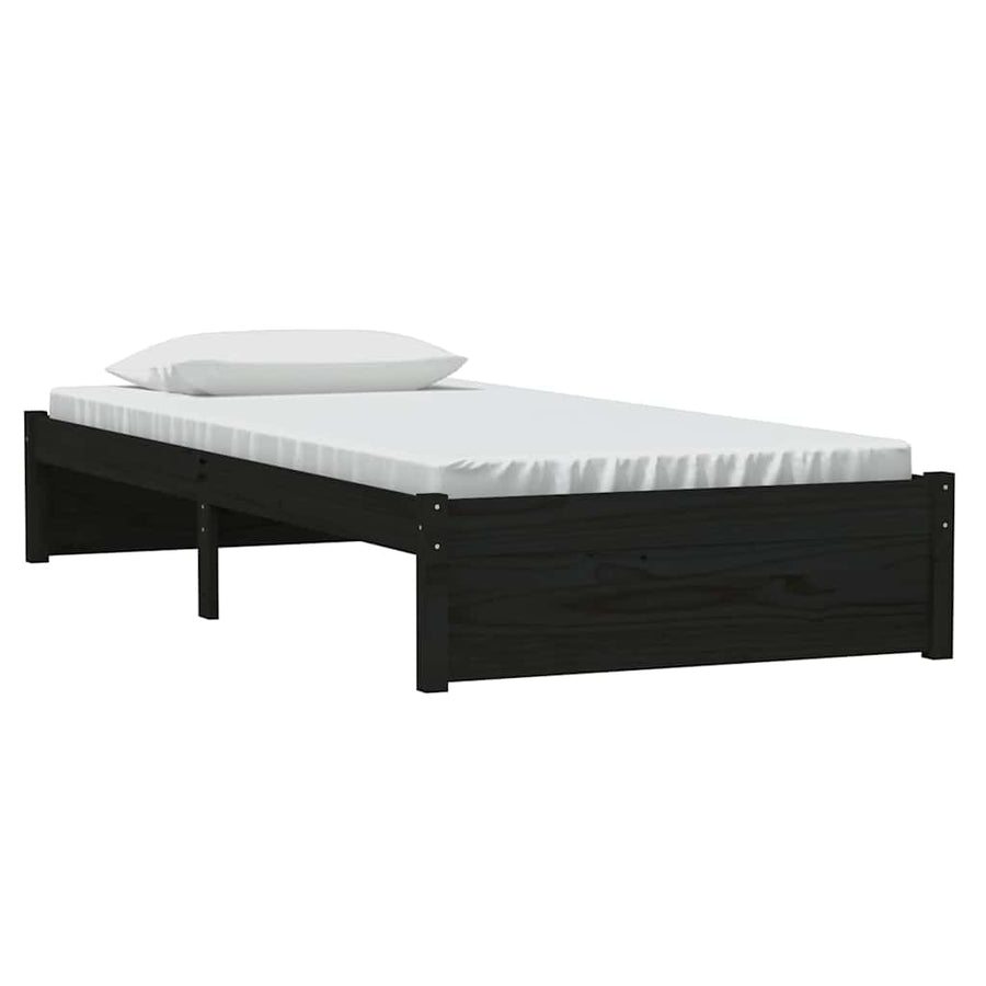 Bed Frame without Mattress Black Solid Wood 90x190 cm Single