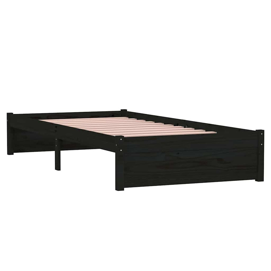 Bed Frame without Mattress Black Solid Wood 90x190 cm Single