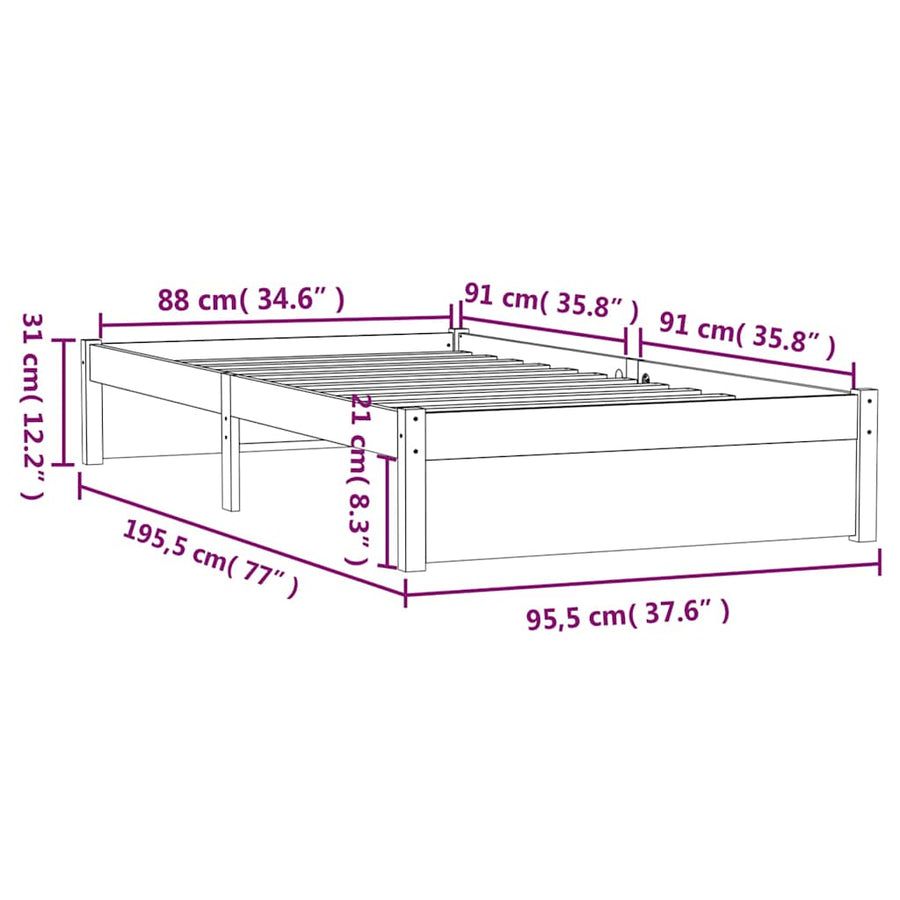 Bed Frame without Mattress Black Solid Wood 90x190 cm Single
