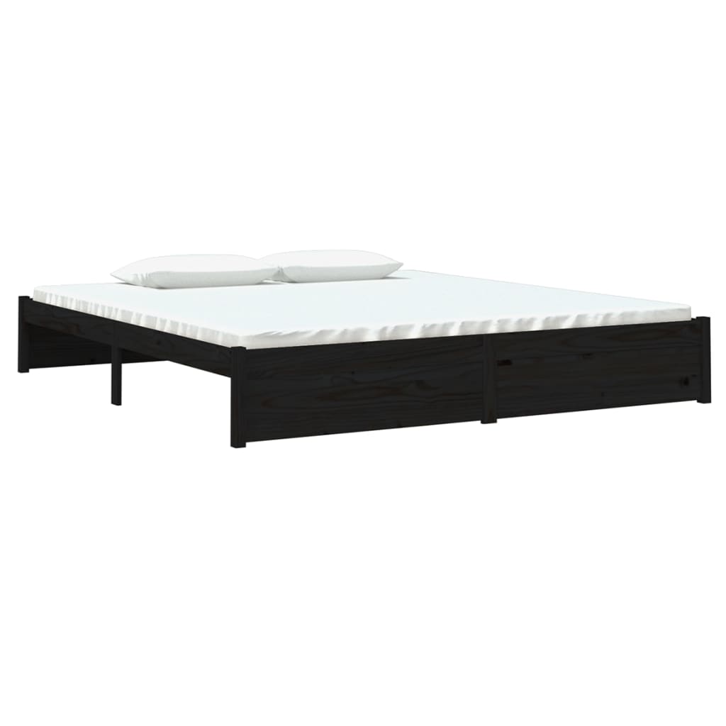 Bed Frame without Mattress Black Solid Wood 183x203 cm King
