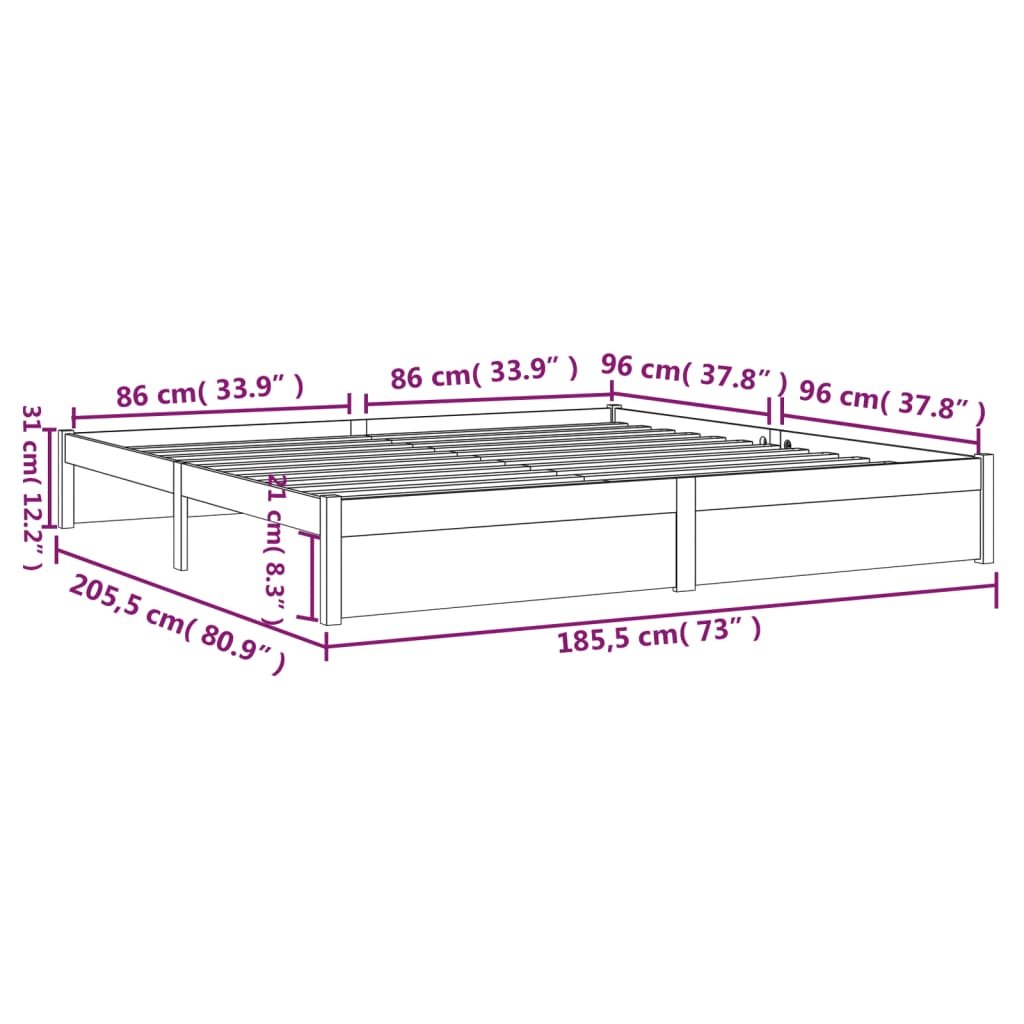 Bed Frame without Mattress Black Solid Wood 183x203 cm King