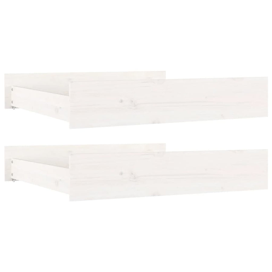 Bed Drawers 2 pcs White Solid Wood Pine