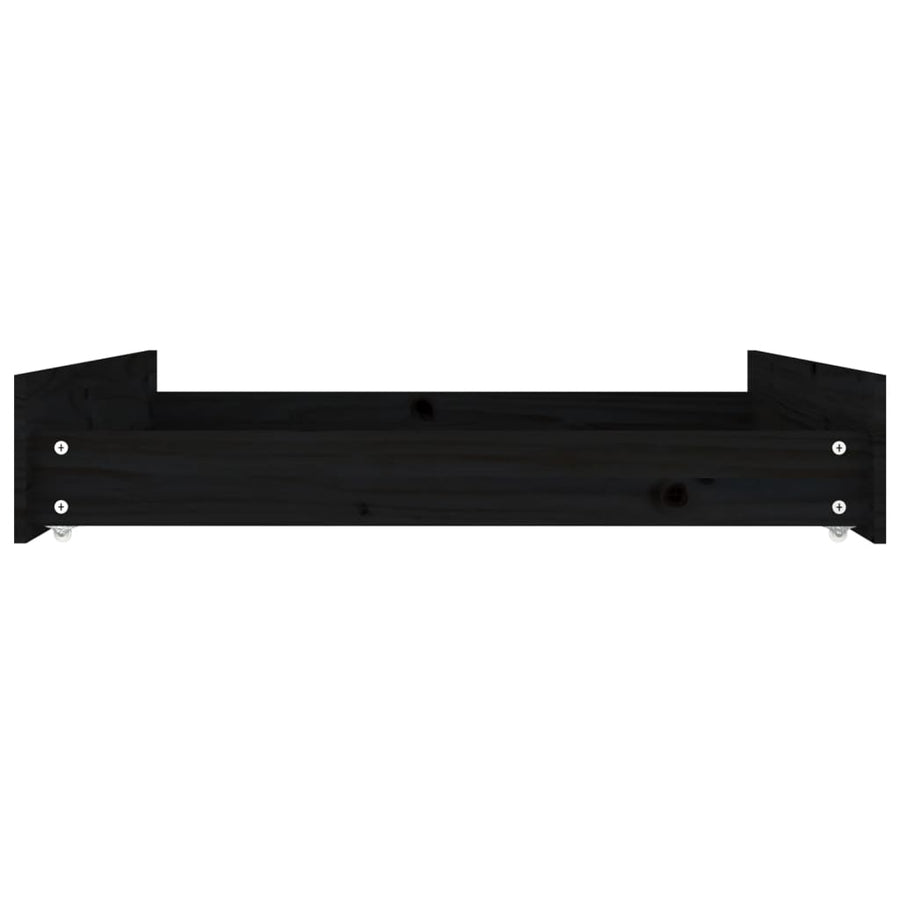 Bed Drawers 2 pcs Black Solid Wood Pine