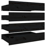 Bed Drawers 4 pcs Black Solid Wood Pine - Front View