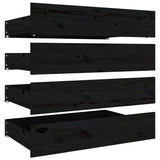 Bed Drawers 4 pcs Black Solid Wood Pine - Front View