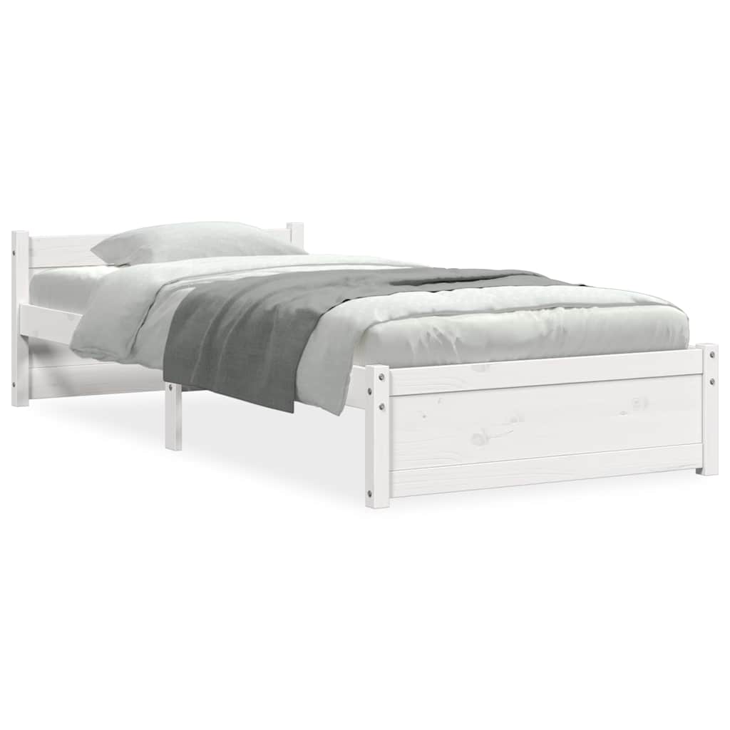 Bed Frame without Mattress White Solid Wood 90x190 cm