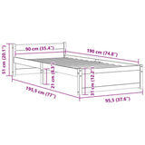 Bed Frame without Mattress Grey Solid Wood 90x190 cm - Extra Image