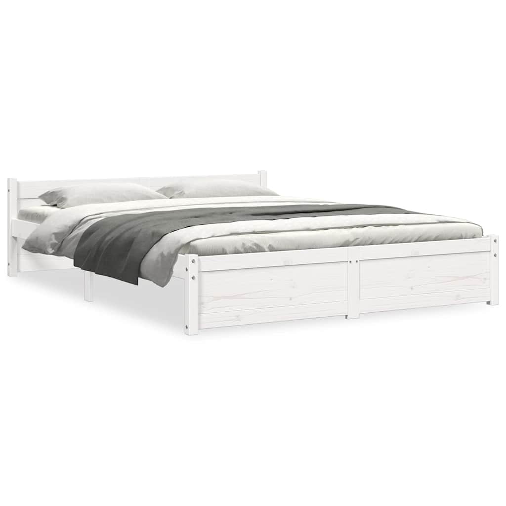 Bed Frame without Mattress White Solid Wood 135x190 cm