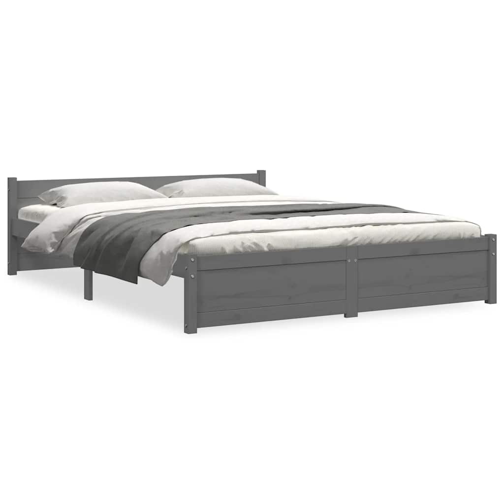 Bed Frame without Mattress Grey Solid Wood 135x190 cm
