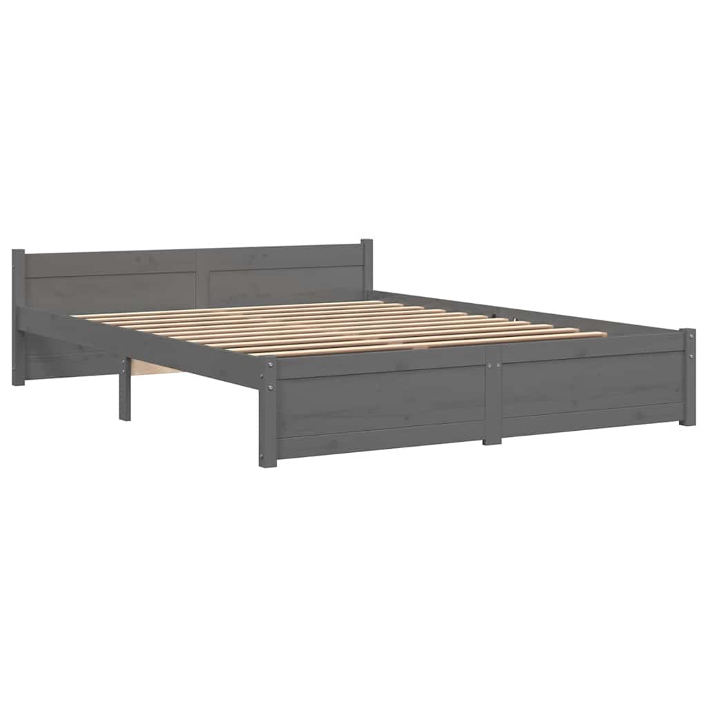 Bed Frame without Mattress Grey Solid Wood 135x190 cm