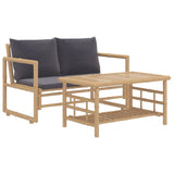 2 Piece Garden Lounge Set with Dark Grey Cushions Bamboo - Front View