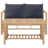 2 Piece Garden Lounge Set with Dark Grey Cushions Bamboo - Side View