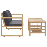 2 Piece Garden Lounge Set with Dark Grey Cushions Bamboo - Top-Down View