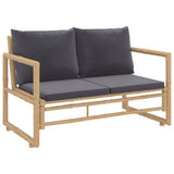 2 Piece Garden Lounge Set with Dark Grey Cushions Bamboo - 45-Degree Angle