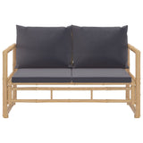 2 Piece Garden Lounge Set with Dark Grey Cushions Bamboo - Rear View