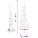 Slim Artificial Half Christmas Tree with Stand White 150 cm - Low Angle