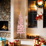 Slim Artificial Half Christmas Tree with Stand Pink 150 cm - Front View