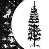 Slim Artificial Half Christmas Tree with Stand Black 120 cm - Front View