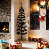 Slim Artificial Half Christmas Tree with Stand Black 180 cm - Front View
