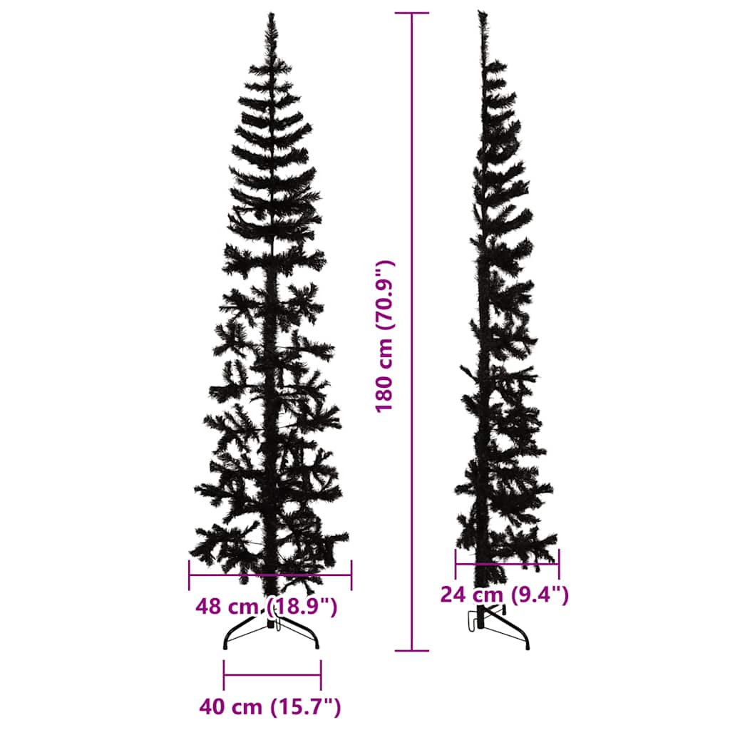 Slim Artificial Half Christmas Tree with Stand Black 180 cm