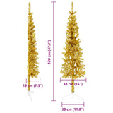 Slim Artificial Half Christmas Tree with Stand Gold 120 cm - Low Angle